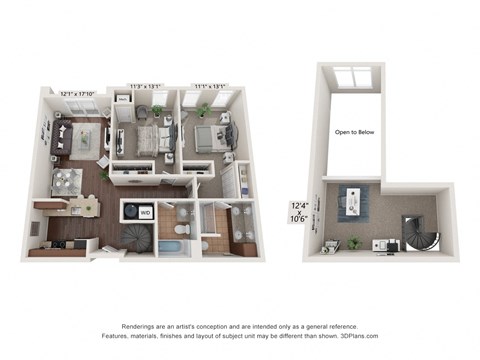 Floor plan for 2 beds, 2 baths, 1172 sqft